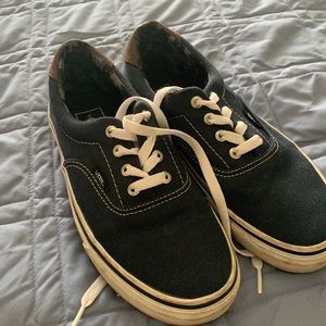 Vans, dark blue with brown leather trim